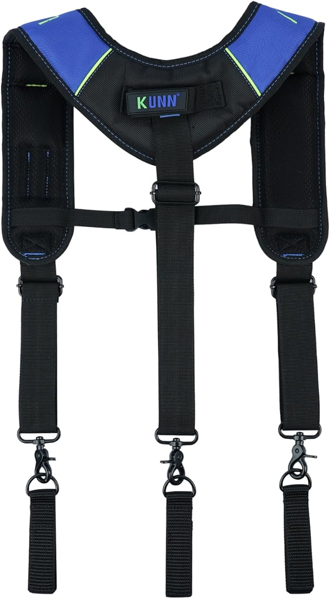 KUNN 3 Point Padded Tool Belt Suspenders for Men,Heavy Duty Construction Suspenders with Tool Belt Loops,Blue