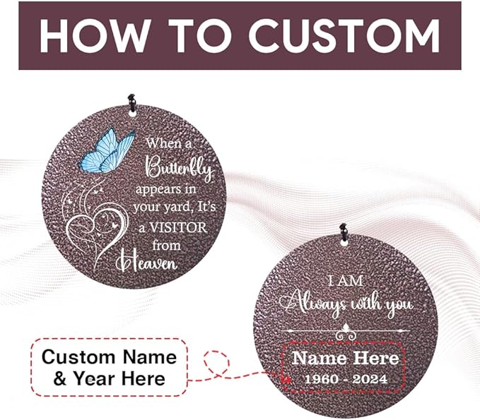 Sympathy Wind Chimes, Personalized Butterfly Wind Chimes for Loss of Loved One, Commemorative Sympathy Gifts for Funeral, in Memory of Dad/Mom/Husband/Wife, Product in USA
