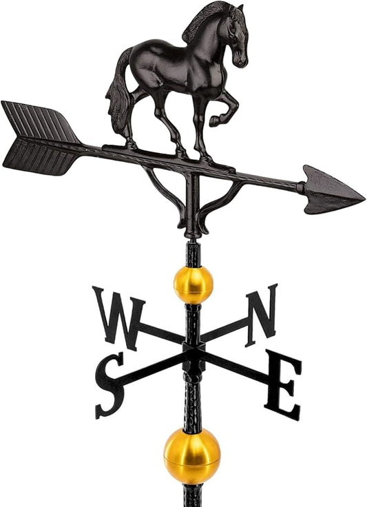 Montague Metal Products - Aluminum Deluxe 3D Horse Weathervane - Wind Vane Roof Metal Decor - Mount Included (4 to Choose from) - Hand Cast Aluminum (Black)
