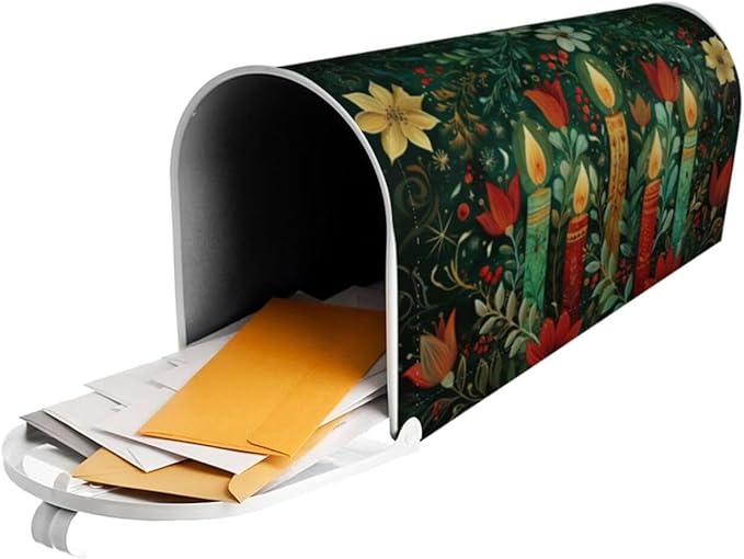 Christmas Candles Mailbox Covers Magnetic Letterbox Covers 21x18 Inch for Garden Outdoor Decoration