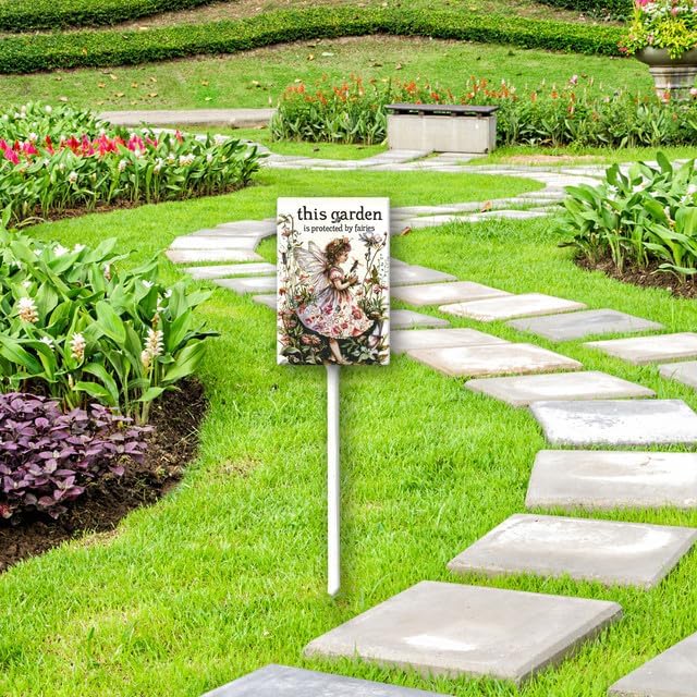 Uptell This Garden is Protected By Fairies Yard Signs with Stakes Aluminum Sign for House/Front Door Outdoor Decoration,Weather Resistant 8x12 Inch