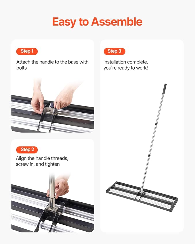 VEVOR Updated Lawn Leveling Rake with Roller, 36'' x 10" Stainless Steel Lawn Leveler with 83.9'' Adjustable Handle, Heavy Duty Yard Leveling Rake, Effort Saving Lawn Leveling Tool for Yard Golf Court