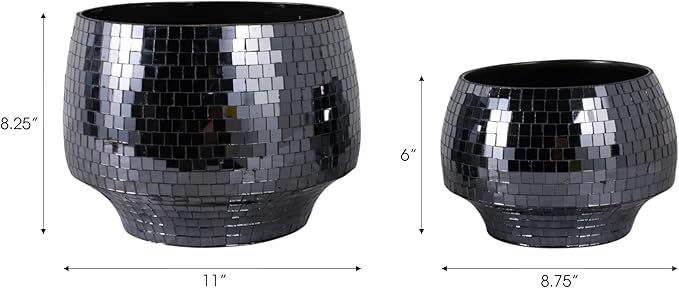 Flower Pots and Planters for Home Decor – Mosaic Indoor and Outdoor Plant Pots for Garden, Patio, or Room – Modern Pots for Indoor Plant Stand for Herbs, Succulents, or Ferns Set of 2 – 8", 6" Black