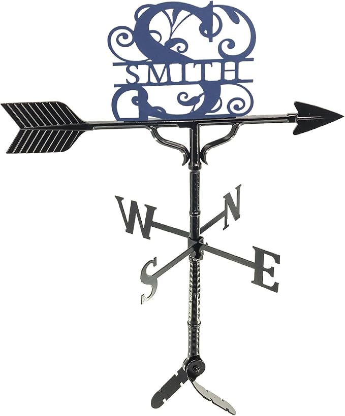 Montague Metal Products - Custom Monogram Weathervane - Metal Name Sign - Outdoor Decor - Roof Mount Included - Cast Metal - Easy to Install