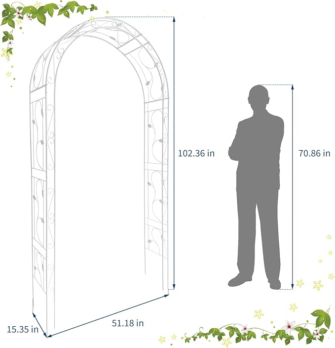 Metal Arch Backdrop Stand, Wedding Arch Frame for Wedding Decorations, Balloon Arch Stand with Stakes for Ceremony, Christmas, Outdoor Garden Arch Arbor Trellis for Climbing Plants, White