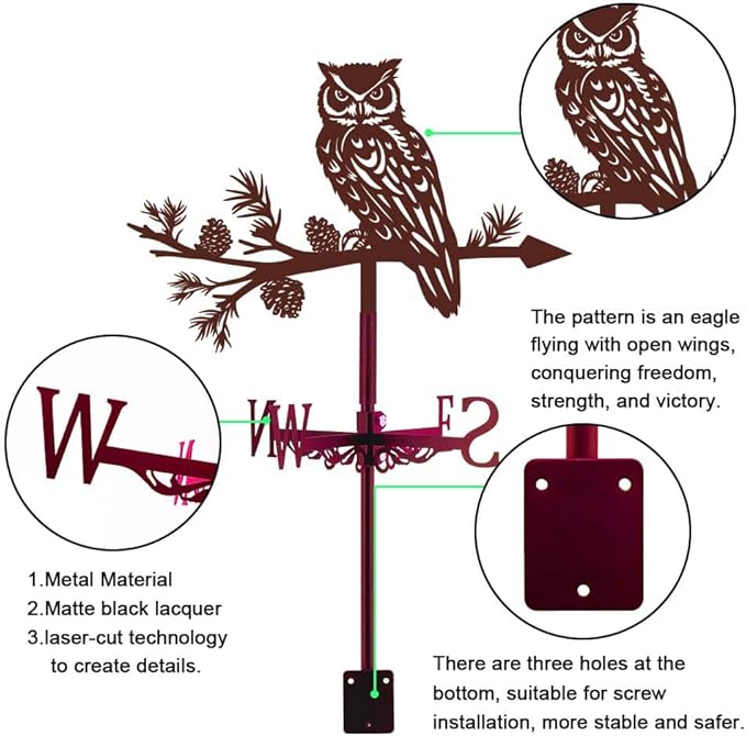 SUPERDANT Owl Weather Vane Animal Wind Vanes for Yard Animals Metal Weathervane Roof Mount for Gardens Outside Reddish Copper Weathervanes Farmhouse Farm Barn Sheds Patio Decorations