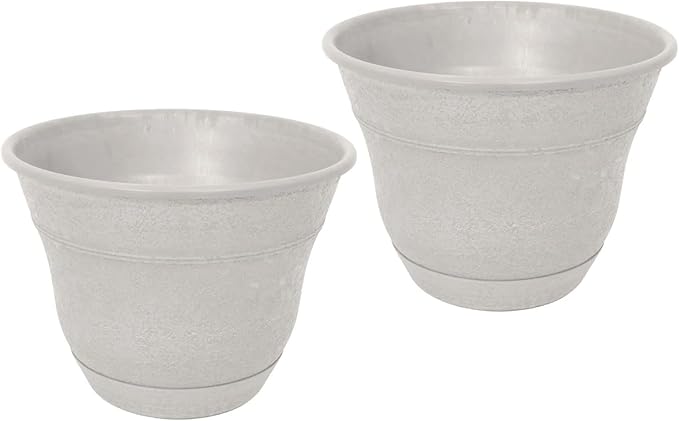 Bernini FirmaStone 15" Self-Watering Planters, Set of 2 – Durable Indoor/Outdoor Pots with Drainage Plug & Built-in Reservoir – Lightweight Garden Planters for Patio, Porch, Balcony