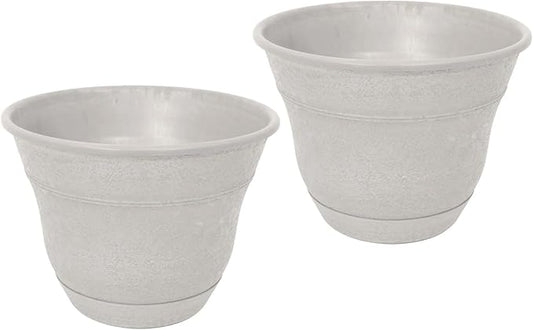 Bernini FirmaStone 15" Self-Watering Planters, Set of 2 – Durable Indoor/Outdoor Pots with Drainage Plug & Built-in Reservoir – Lightweight Garden Planters for Patio, Porch, Balcony
