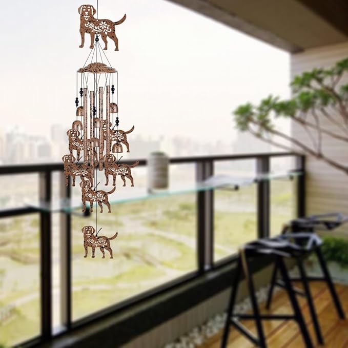 37" Dog Wind Chimes Outdoor Indoor Decor - with 4 Tubes 6 Bells 7 Dogs Wind Chime, Mobile Romantic Dog Wind Catcher, Dogs Windchimes for Home, Mom Gifts, Balcony, Tree, Festival, Garden Decoration