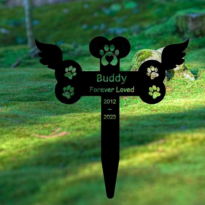 Custom Metal Pet Memorial Sign - Outdoor Cemetery Grave Stake with Paws Wings