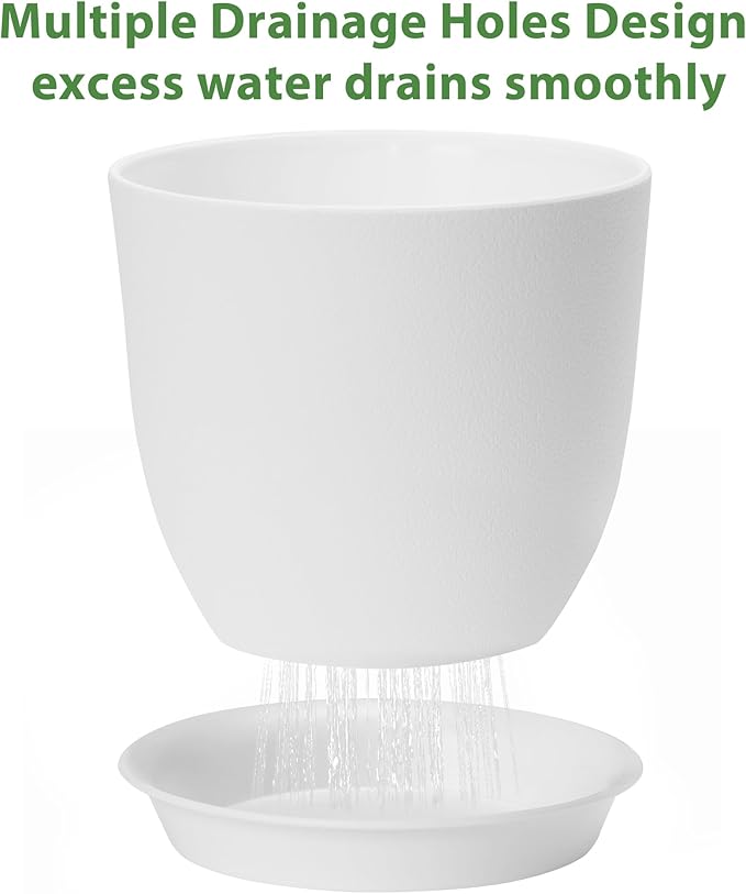Plastic Plant Pots 9/8/7.5 inch Set of 3, Indoor Planters with Drainage Holes and Tray, Thickened Plastic Flowers Pots for Indoor Outdoor Garden Plants and Flowers, White