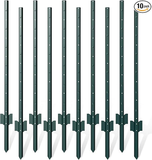 10 Pack Metal Fence Post, 4 Feet Heavy Duty Garden with U-Post, No Dig Garden Fence Stakes for Temporary Fencing, Corner Anchor