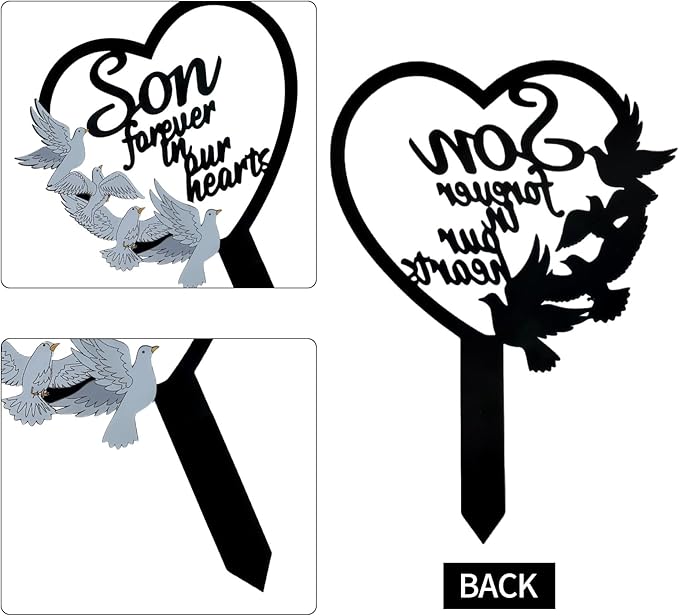 HPMAISON 11 inch Metal Son Memorial Stake Grave Decorations for Cemetery Gravesite Sympathy Markers Waterproof Memorial Gifts for Loss of Son Tombstones Plaque Outdoors Lawn Yard Decor