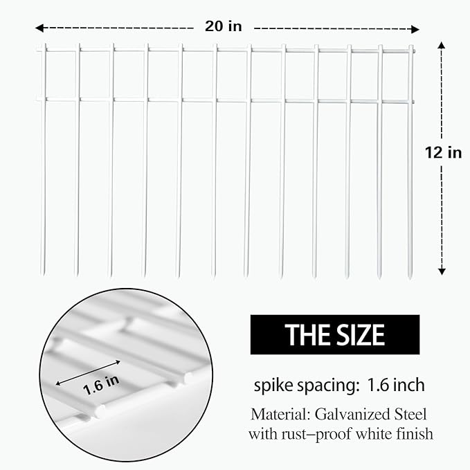 Adavin White Animal Barrier Fence,20Pack 20 in(L) X12 in(H) Galvanized Steel Stakes 1.6 in Spike Spacing No Dig fence for dogs,outdoor pet fence rabbit fences protector for Yard Patio.Total 33.5 Ft(L)