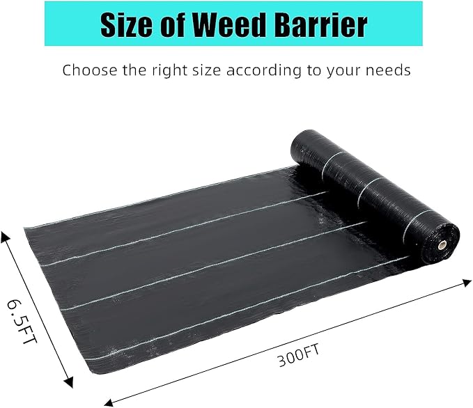 Broadfashion 6.5ft x 300ft Premium 3oz Pro Garden Weed Barrier Landscape Fabric, Durable & Heavy-Duty Weed Block Gardening Mat, Easy Setup & Superior Weed Control, Eco-Friendly & Convenient Design
