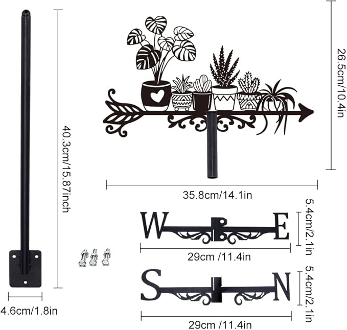 SUPERDANT Potted Plant Weather Vane Plants Wind Vanes for Yard Metal Weathervane Roof Mount for Gardens Outside Black Weathervanes Farmhouse Farm Barn Sheds Patio Decorations