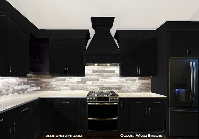 ALL-IN-ONE Paint, Durable cabinet and furniture paint. Built in primer and top coat, no sanding needed. Includes our 30 featured color card - Warm Embers (warm black), Quart