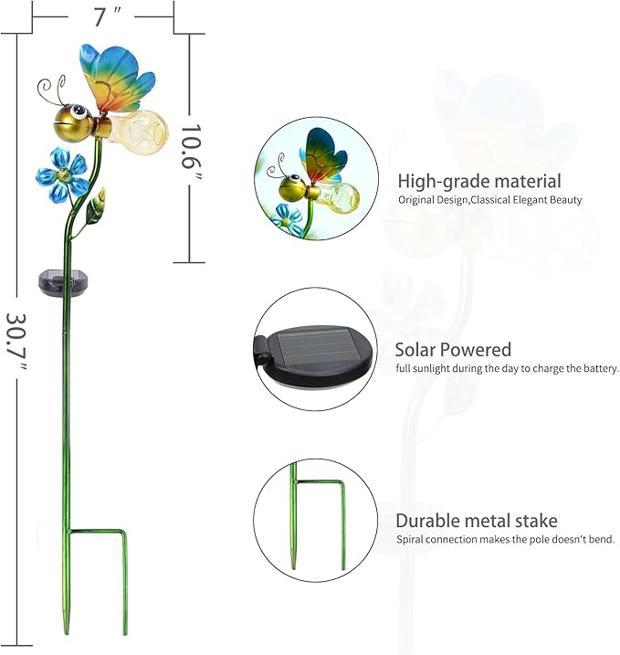 Bshine Solar Bee Outdoor Garden Decorative Lights, Waterproof Metal Stake Solar LED Lights Garden Decor Backyard, Pathway, Path, Lawn Ornaments for Mom
