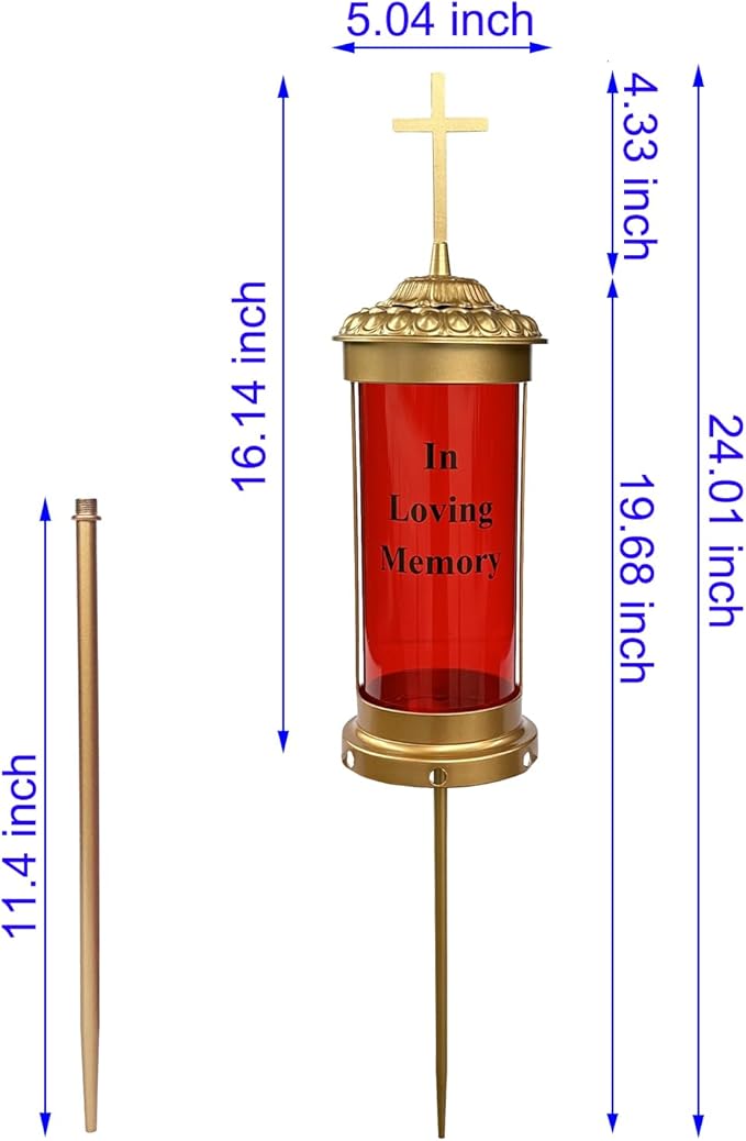 Generic Gravesite Decorations for Cemetery with Eternal Light Memorial Lanterns for Halloween Candle Light Decorations with Stakes and Cross