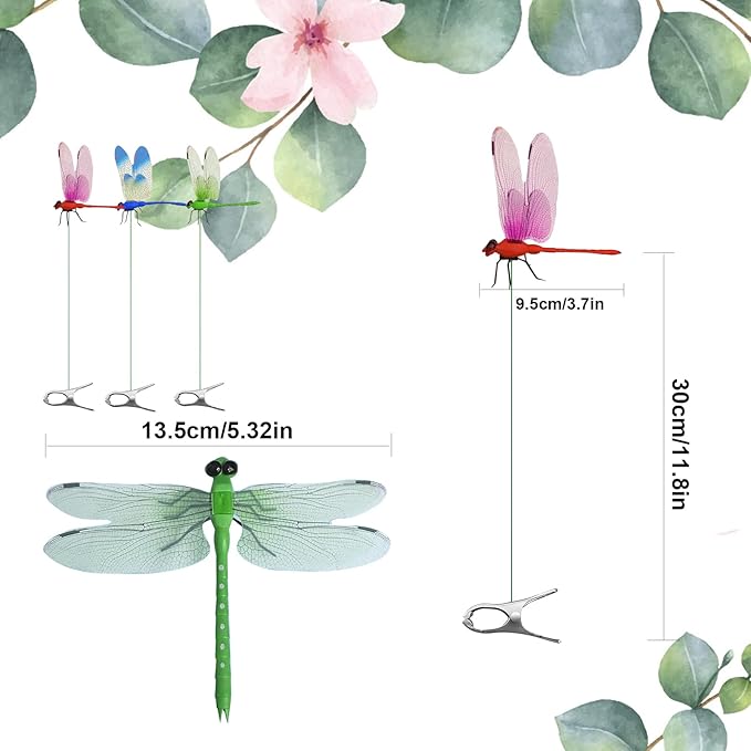 9 Pack Colorfu Dragonfly Clip,3D Simulation,Humming Bird Stakes Fake, Plastics Dragonfly for Garden Stakes Decor Yard Ornaments with Clip for Hat,Deer and Horse,Fly Scare Devices for Indoor Outdoor