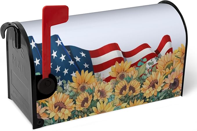 Patriotic Mailbox Cover Magnetic Large Size Summer July 4th Mailbox Wrap America Flag Flower Letterbox Cover USA Independence Day Floral Mail Box Covers Outdoor Decor Oversized 25.5 X 21 Inch