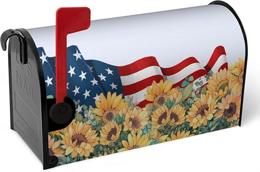 Patriotic Mailbox Cover Magnetic Large Size Summer July 4th Mailbox Wrap America Flag Flower Letterbox Cover USA Independence Day Floral Mail Box Covers Outdoor Decor Oversized 25.5 X 21 Inch