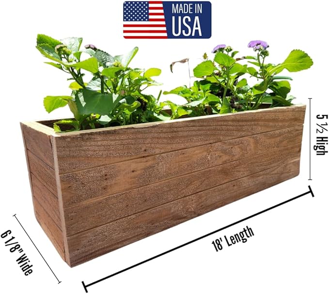 Handmade Cedar Wood Planter Box – Custom Small Indoor Outdoor Window Herb Box with Drainage Hole – Rustic Kitchen, Living Room, or Wedding Decor – Made in USA – Wood Flower or Plant Holder (18")