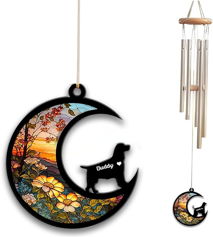 English Springer Spaniel Sun Catcher Wind Chime, Custom Sunflower Suncatcher Dog Memorial Wind Chime, Dog Loss Gift, Dog Sympathy Gift, Pet Loss Suncatcher, Outdoor Garden Decor