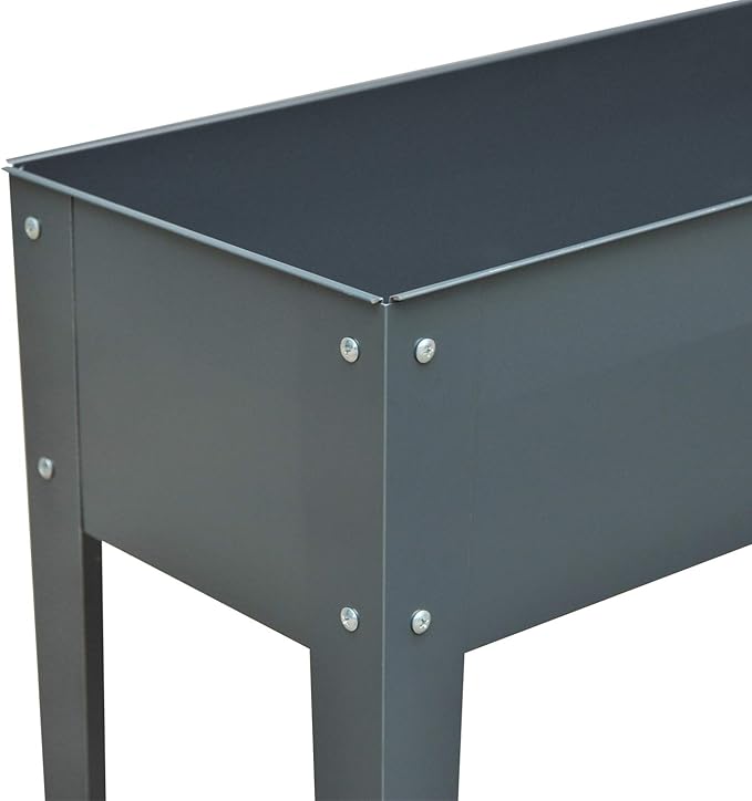 Outsunny Metal Raised Garden Bed, Elevated Planter Box with Legs and Drain Holes, Dark Gray