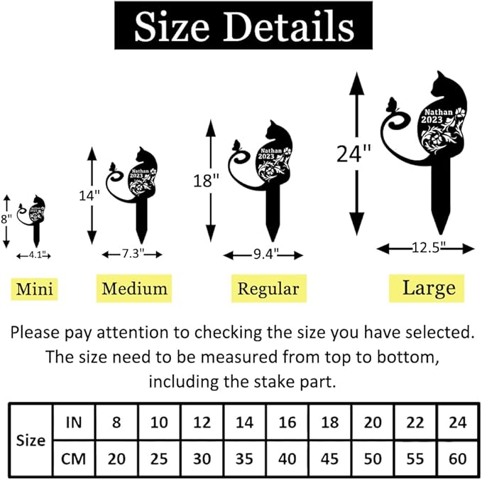 Personalized Butterfly Flowers Cat Memorial Grave Marker Garden Stake, Custom Pet Cat Memorial Stake Metal Sign Outdoor Grave Marker, Customized Cat Memorial Plaque Pet Tombstone Headstone