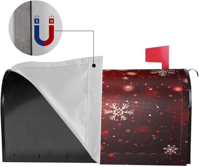 Festive Magnetic Mailbox Cover Red Snowflake Outdoor Mailbox Protector Holiday Seasonal Decorative Garden Yard Home Large Size 25.5 x 21 Inch