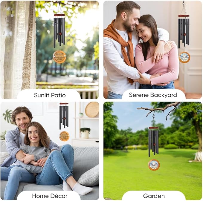 Personalized Memorial Wind Chimes with Custom Photo Pendant & Letter from Heaven | Sympathy Gift for Loss of Loved One, 32-Inch Outdoor Chime for Remembrance (Husband)