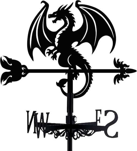 Dragon Weathervane Metal Wind Vane Arrow Weathercock Garden Decoration Wind Direction Indicator Stake Roof Mount Ornament for Farmhouse Yard Outdoor