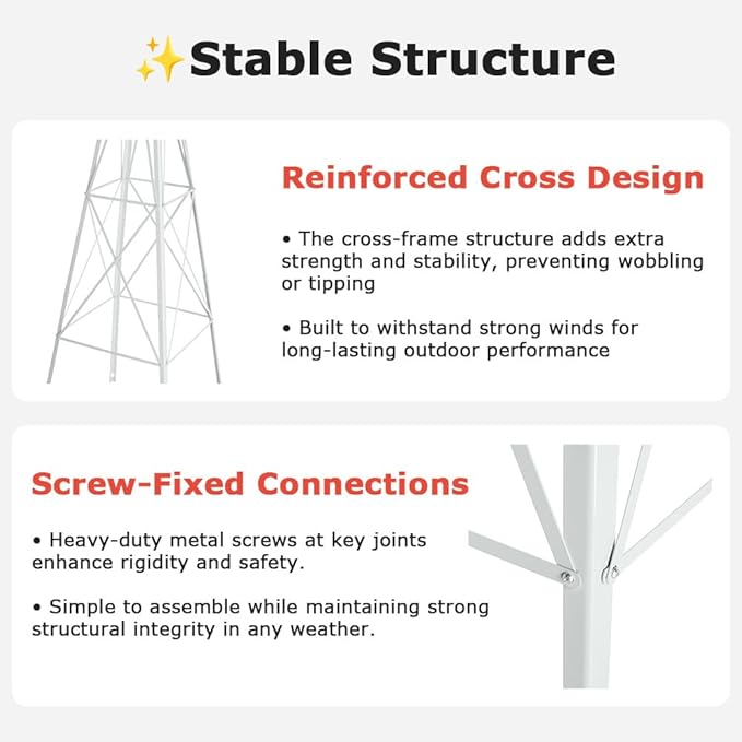 8FT Windmill for Yard Garden Decoration with Weather Vanes，Heavy Duty Outdoor Wind Mills, Large Metal Outdoor Windmill,Weather Resistant,White