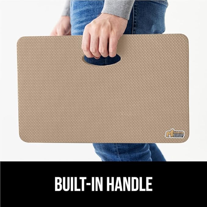 GORILLA GRIP Extra Thick Patent Pending Soft Foam Kneeling Pad, 2 PK, Supportive Large Cushion Knee Pads for Gardening, Baby Bath, Dirt and Water Resistant, Workout and Garden Supplies, 17.5x11, Beige