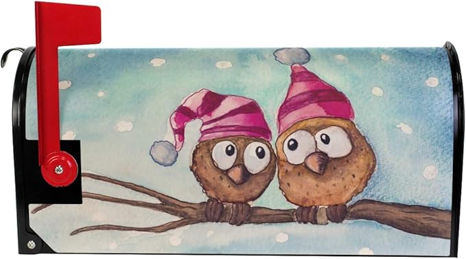 ALAZA Winter Snow Owl Birds On Christmas Magnetic Mailbox Cover Standard Size for Garden Yard Outdoor Decorations-18 x 20.8"