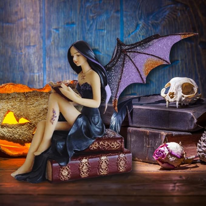 Comfy Hour Fairyland Collection 9” Reading Book Dark Fairy Witch Figurine, Home Decoration and Collectibles, Polyresin