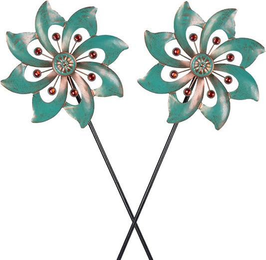 VEWOGARDEN Single-Blade Wind Spinner, Outdoor Metal Wind Spinner with Floral Design for Yard, Garden, Lawn Decor, 10 Inch, 2 Pack