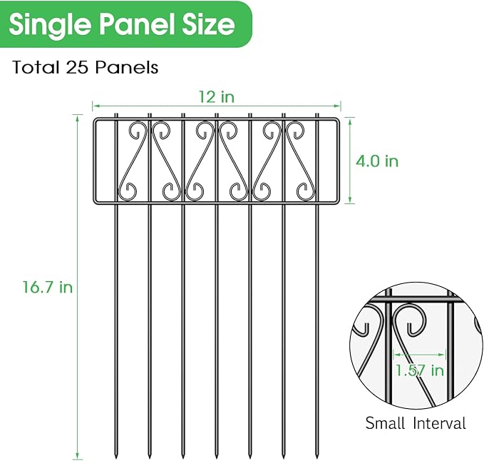 NANANARDOSO 25 Pack Animal Barrier Fence, 17 Inch(H) X 10 Ft(L) No Dig Barrier Dog Fence, Rustproof Metal Wire Panel Border Fence, Dog Rabbits Ground Stakes Bottom Fence for Outdoor, Yard.