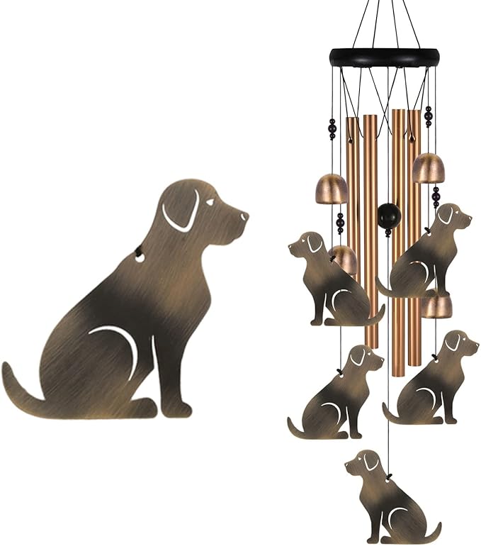 Bronze Dog Wind Chime, Gifts for Mom, Home, Garden, Balconies, Room, Patio, Indoor, Outdoor Decoration, Chimes, with 4 Aluminum Tubes 5 Dog Wind Catcher, Wind Bell Decor