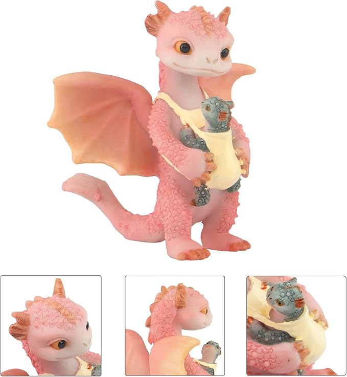 Mini Dragon Figurine, Resin Home Decor, Cute Ornaments, Lucky Animal Garden Statue for Micro Landscape (Mother and Baby)