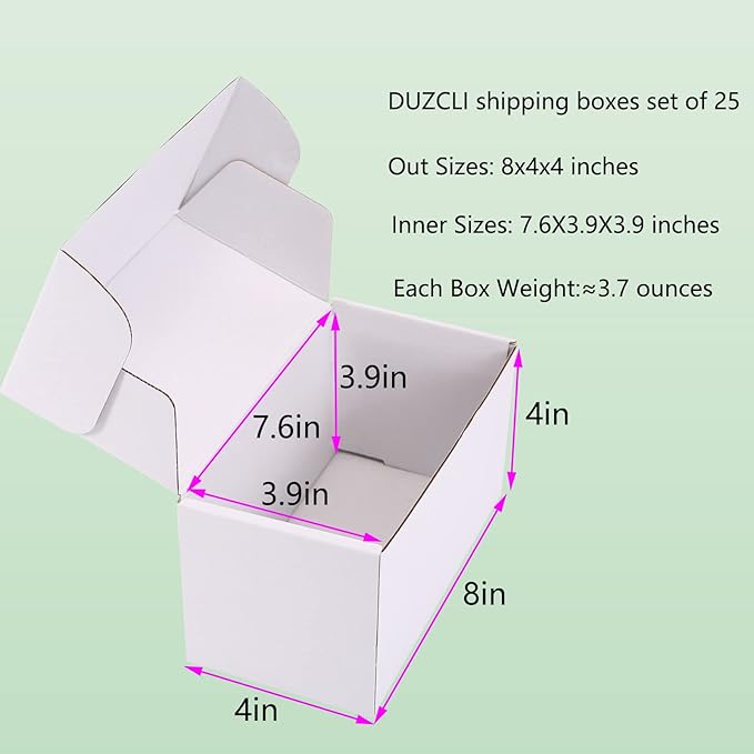 Small Shipping Boxes 8x4x4 Inch (25 Pack) - Sturdy White Corrugated Cardboard Boxes for Small Business, Ecommerce, Mailing & Packaging | Recyclable Gift & Storage Boxes