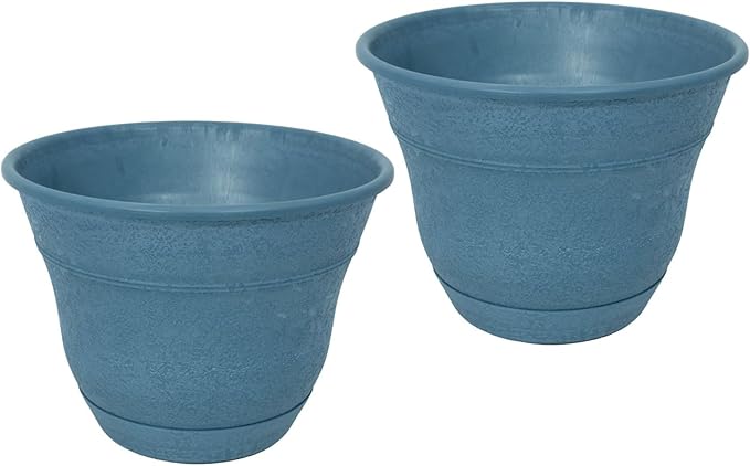 Bernini FirmaStone 15" Self-Watering Planters, Set of 2 – Durable Indoor/Outdoor Pots with Drainage Plug & Built-in Reservoir – Lightweight Garden Planters for Patio, Porch, Balcony (Cobalt Blue)