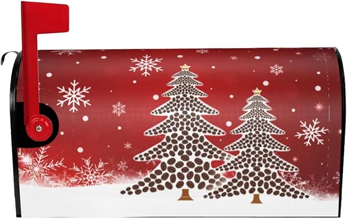 Merry Christmas Winter Pine Tree Mailbox Covers, Xmas Snowflake 25.1" Lx 21" W Magnetic Mailbox Covers, Mailbox Wrap Post Letter Box Cover Mailbox Post Cover for Outdoor Decor