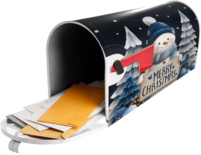 Festive Magnetic Mailbox Cover Winter Snowman Outdoor Mailbox Protector Holiday Seasonal Decorative Garden Yard Home Large Size 25.5 x 21 Inch