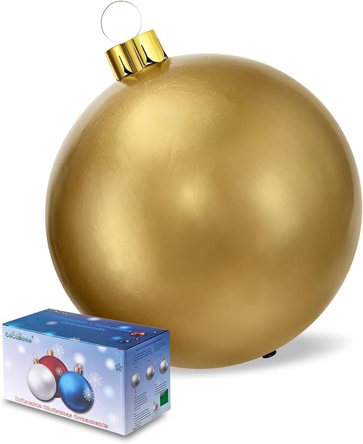 Inflatable Christmas Ornaments, 18" or 25" Oversized Outdoor Christmas Ball Ornaments, Holiday Yard Christmas Tree Decorations, Indoor and Outdoor Decoration Balls (25 inch, Gold)