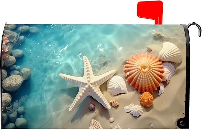 Summer Beach Starfish Magnetic Ocean Mailbox Cover - Standard Size 25.5" X 21" Nautical Coastal Mailbox Wrap for Outside Garden Yard Farmhouse Home