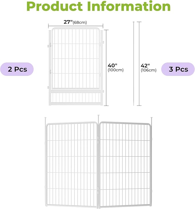 SunsGrove Garden Fence 40 in(H) x 4.5 ft(L) 2 Panels, Heavy Duty Metal Animal Barrier Fence for Dogs, Easy No-Dig Setup, Decorative Dog Fences, White