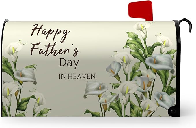 Happy Fathers Day in Heaven Mailbox Cover Standard Size Calla Lily Floral Magnetic Mailbox Covers Family Dad Daddy Remembrance Mail Post Letter Box Cover for Holiday 21x18 Inch