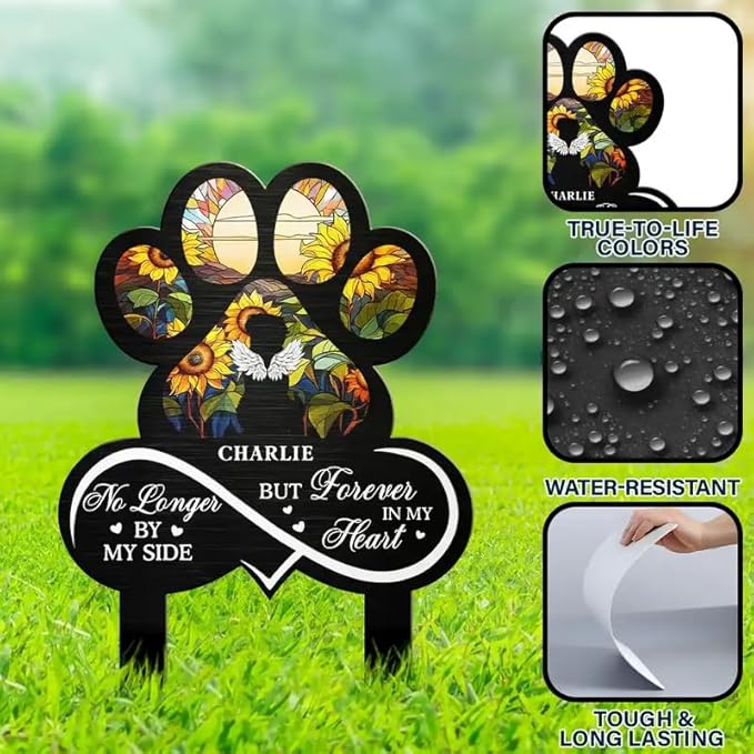 Personalized Metal Garden Stake - Outdoor Memorial Decoration, Sympathy Gift, Yard or Grave Marker - Pet Forever in My Heart Always Loved